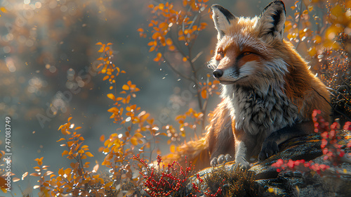 fantasy landscape with magic fox on forest background © Adja Atmaja