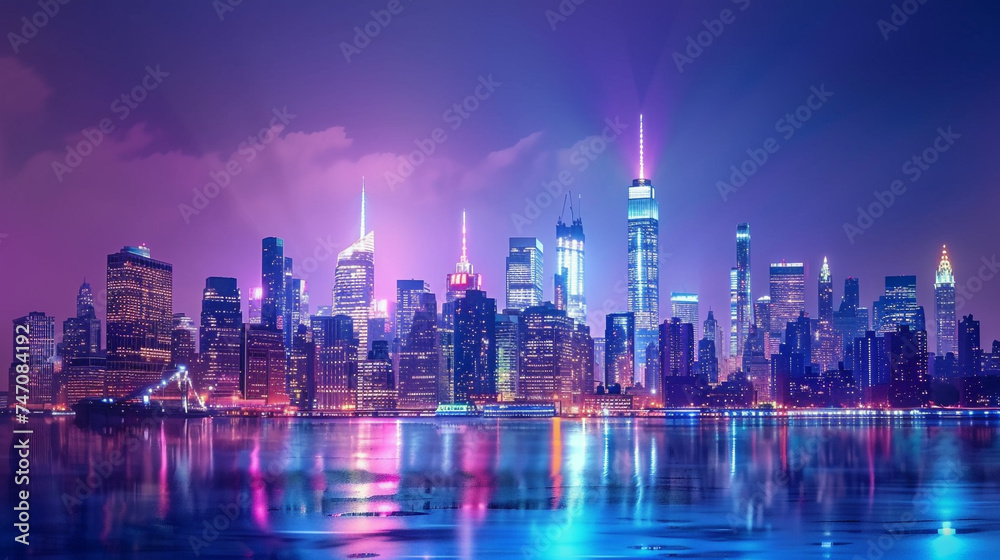 blue and purple light modern futuristic cyber city