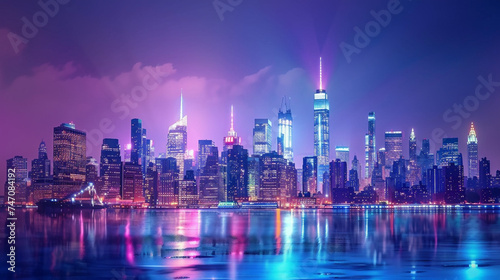 blue and purple light modern futuristic cyber city