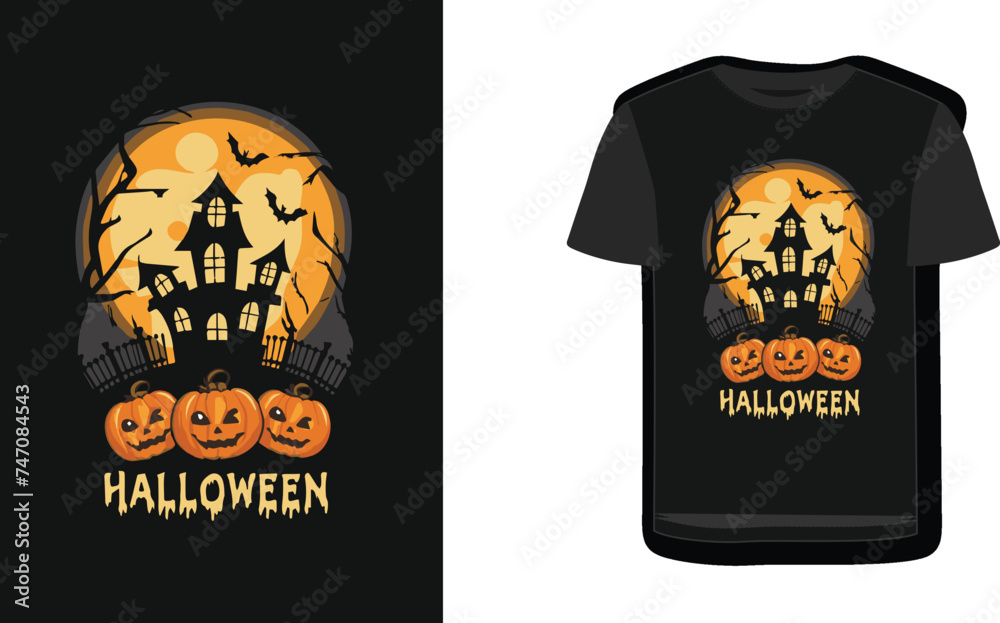 Halloween pumpkin vector t-shirt design, Spooky Halloween Design, Vintage Halloween Vibes