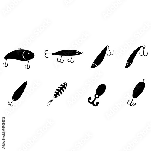 Fishing lure icon vector set. Fishing tackle illustration sign collection. Fishing symbol or logo.