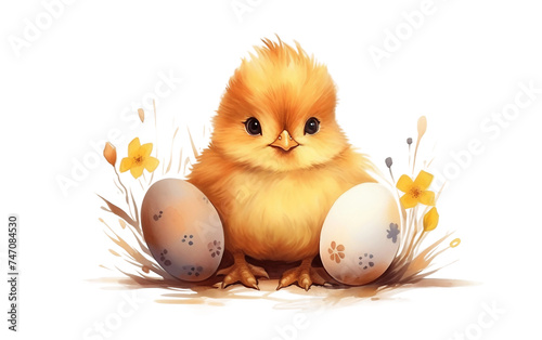 Greeting Card with a Chick Hatching Scene Isolated on Transparent Background PNG.