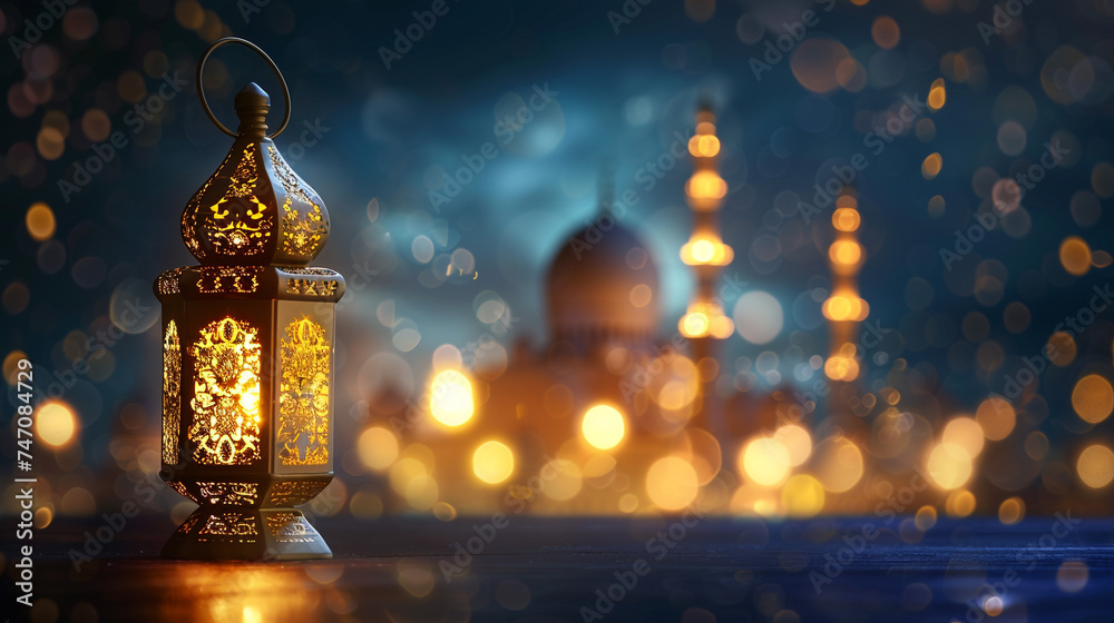 beutiful arabic lantern lamp with mosque for ramadan 