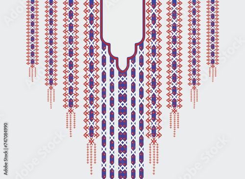 Floral Neckline Pattern Blue festoon pattern in traditional geometric pattern, abstract Aztec style vector illustration design for fashion woman wearing decorated clothes.