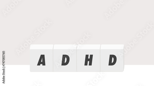 シンプルな背景にブロックとADHDの文字 - 注意欠如多動症のイメージのバナー素材 - 16:9

