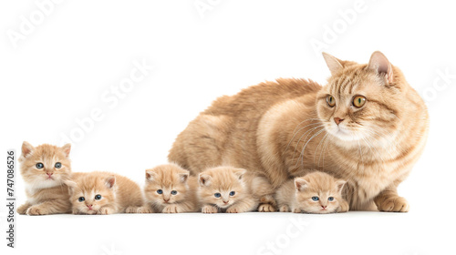 mother cat with kitten isolated white background