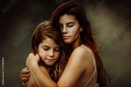 Two Young Girls Embracing With Love. Generative AI