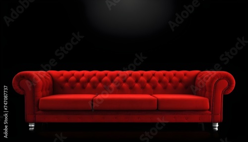 Red sofa isolated on dark and black backgound