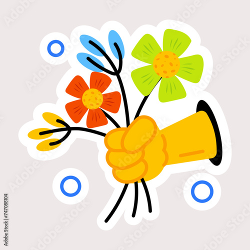 Check out this flat sticker of giving flowers 