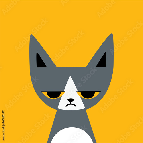 Avatar of cartoon cat. Vector feline character. Square abstract illustration for user profile and advertising banner.