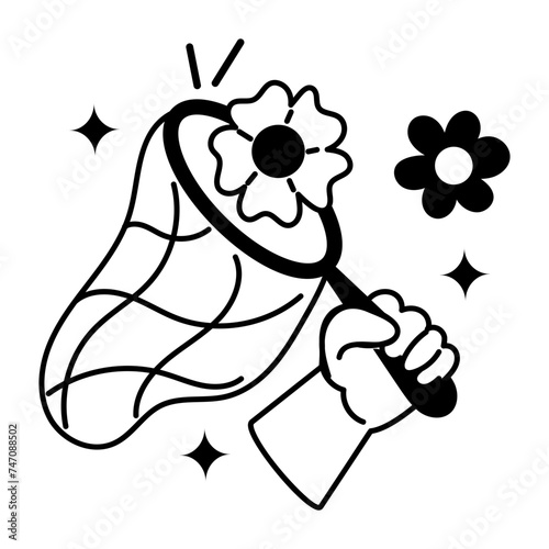 Modern glyph sticker of catching flowers 