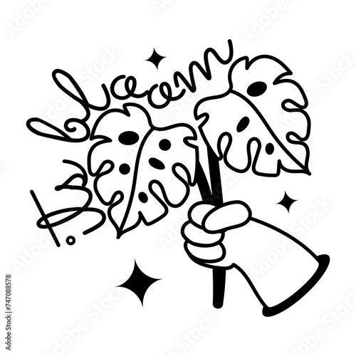 Premium glyph sticker of monstera leaves 