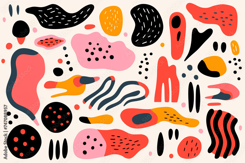 Hand-painted curls, arches, and squiggles in a modern composition. Hand-painted curls, arches, and squiggles in a modern composition.