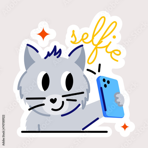 A cute flat sticker of cat selfie 