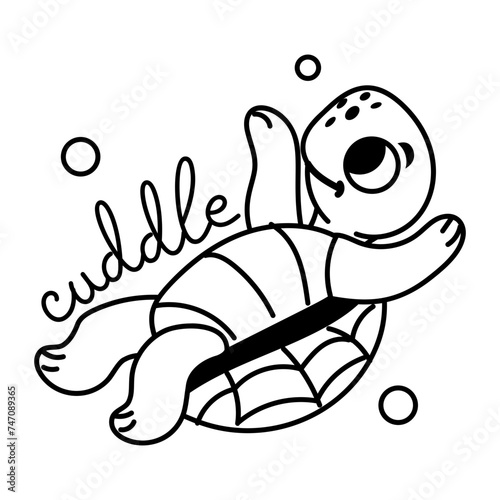 Cute glyph sticker of turtle cuddle  