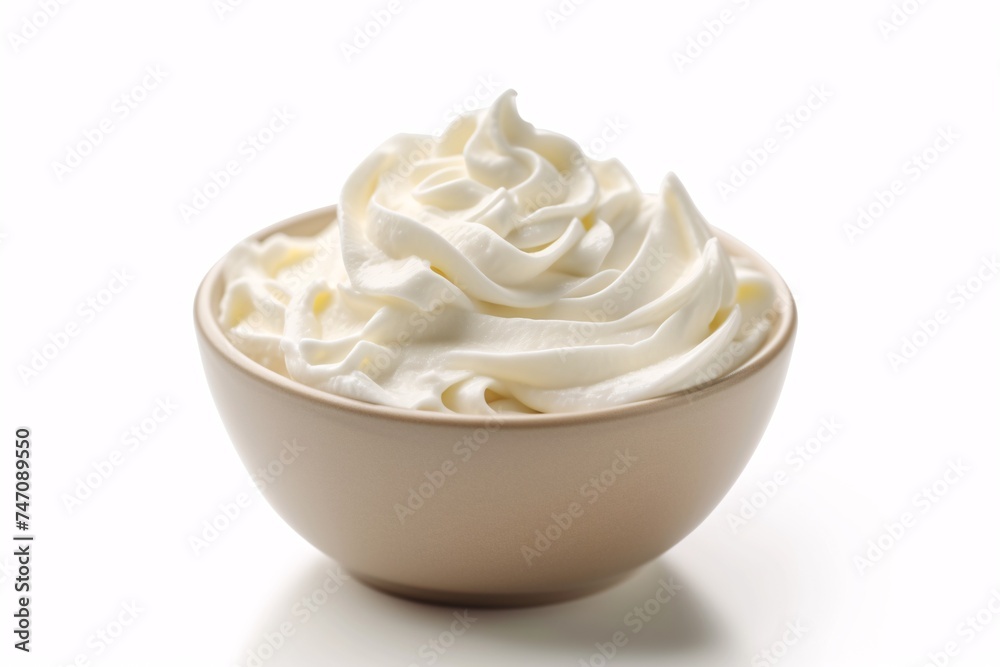A bowl of isolated white sour cream. A bowl of isolated white sour cream.
