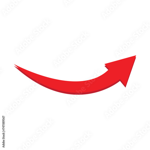 Flat style illustration of going up red arrow icon isolated with background.