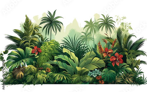Exotic Plants in the Lush Greenery of a Rainforest Isolated on Transparent Background PNG.