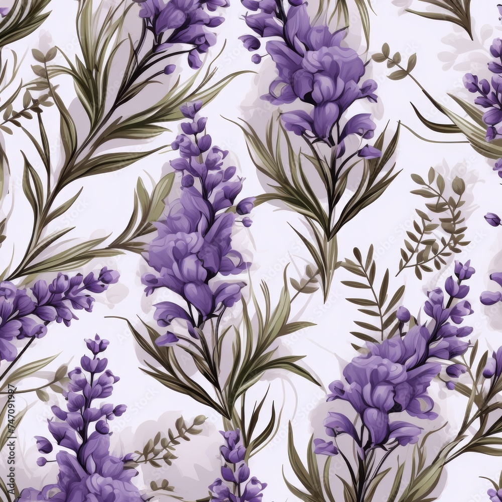Seamless flower pattern with lavenders