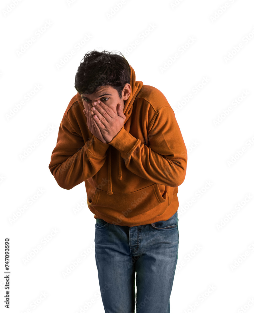 A man is shown in the photo, with his hands covering his face. His expression is not visible as he hides his face from view. A man is shown in the photo, with his hands covering his face. His expression is not visible as he hides his face from view.