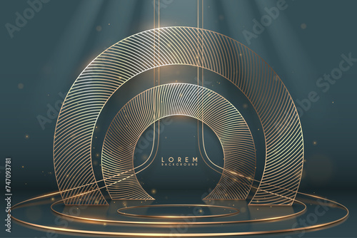 Golden circle lines stage with light effects