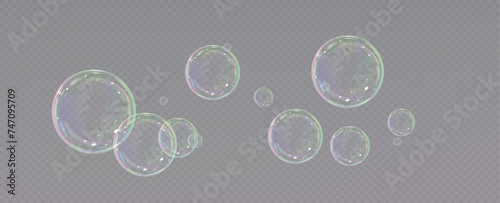 Realistic soap bubbles.Flying bubbles on a transparent background.	