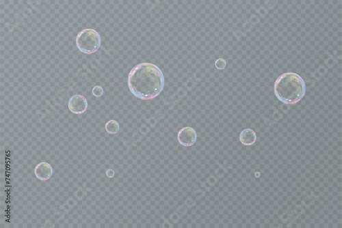 Realistic soap bubbles.Flying bubbles on a transparent background.	