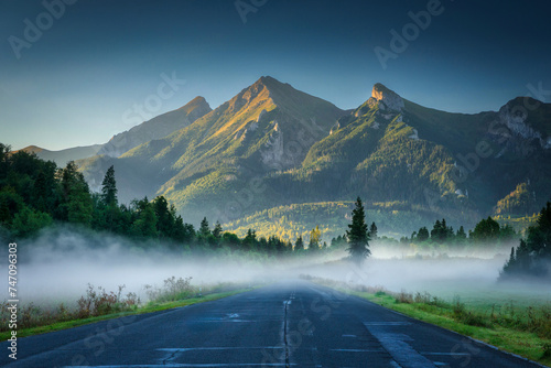 Road to the Belianske Tatras at sunrise, Polish-Slovak border
