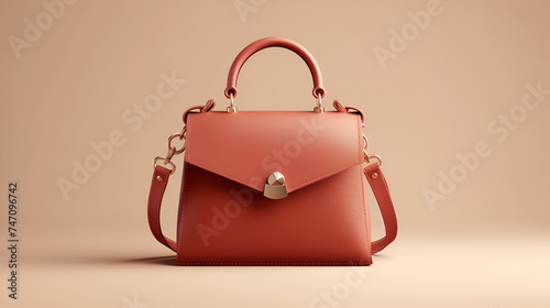 Beautiful light burgundy women's handbag isolated on a light colored background with copy space. generative ai 