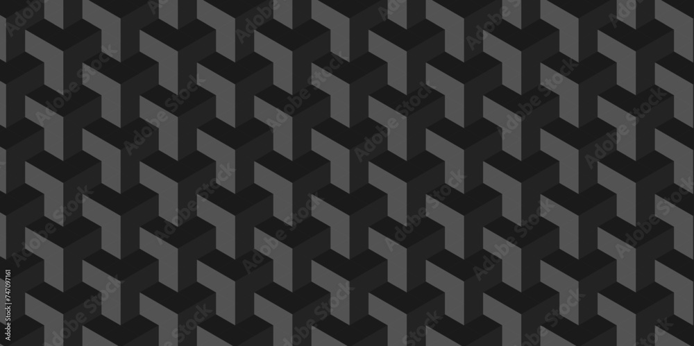 Minimal modern cube tile and mosaic wall grid backdrop hexagon technology transparent wallpaper background. black and gray geometric block cube structure backdrop grid triangle texture vintage design.