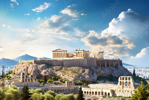 Magical Golden Hour at the Historic Acropolis of Athens Overlooking the City