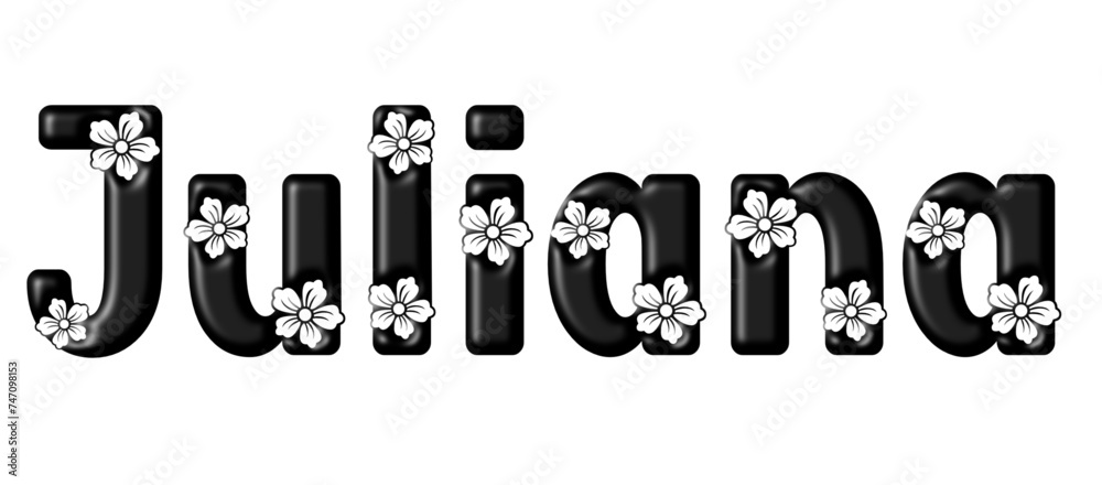 Juliana - black color - written with engraved typical Hawaiian hibiscus flowers- ideal for websites, e-mail, sublimation greetings, banners, cards, t-shirt, sweatshirt, prints, cricut,	 - obrazy, fototapety, plakaty 