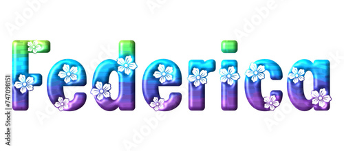Federica - multicolor - written with engraved typical Hawaiian hibiscus flowers- ideal for websites, e-mail, sublimation greetings, banners, cards, t-shirt, sweatshirt, prints, cricut,	