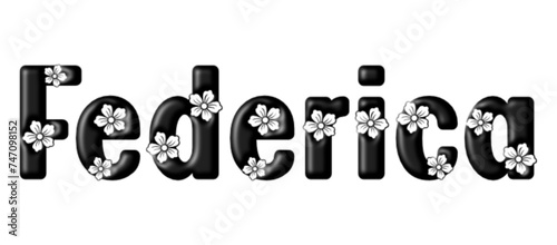 Federica - black color - written with engraved typical Hawaiian hibiscus flowers- ideal for websites, e-mail, sublimation greetings, banners, cards, t-shirt, sweatshirt, prints, cricut,	
