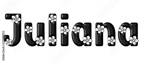 Juliana - black color - written with engraved typical Hawaiian hibiscus flowers- ideal for websites, e-mail, sublimation greetings, banners, cards, t-shirt, sweatshirt, prints, cricut,	