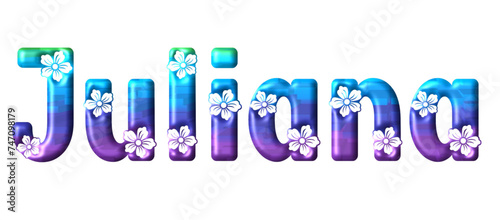 Juliana - multicolor - written with engraved typical Hawaiian hibiscus flowers- ideal for websites, e-mail, sublimation greetings, banners, cards, t-shirt, sweatshirt, prints, cricut,	