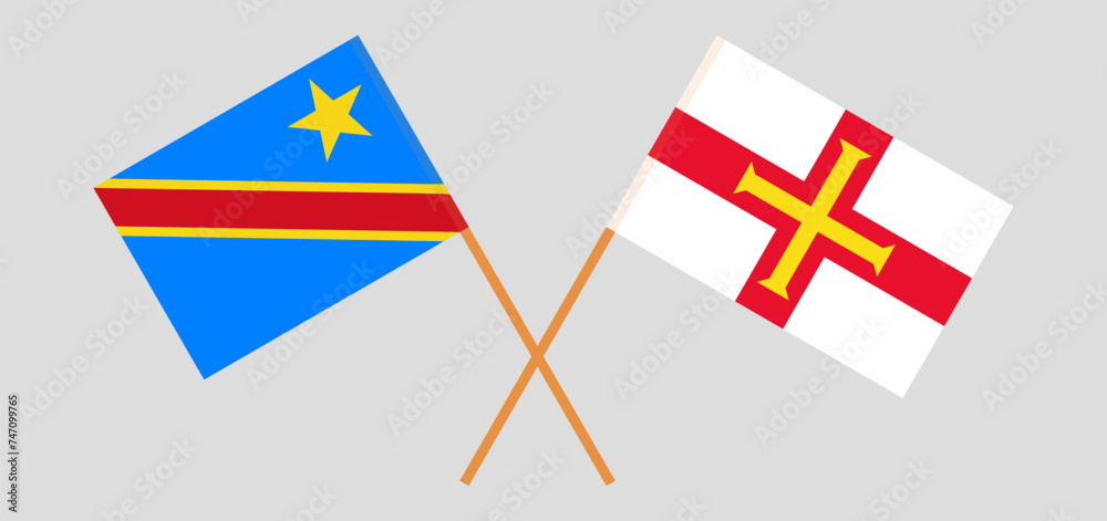 Crossed flags of Democratic Republic of the Congo and Bailiwick of Guernsey. Official colors. Correct proportion