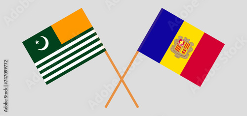 Crossed flags of Azad Kashmir and Andorra. Official colors. Correct proportion