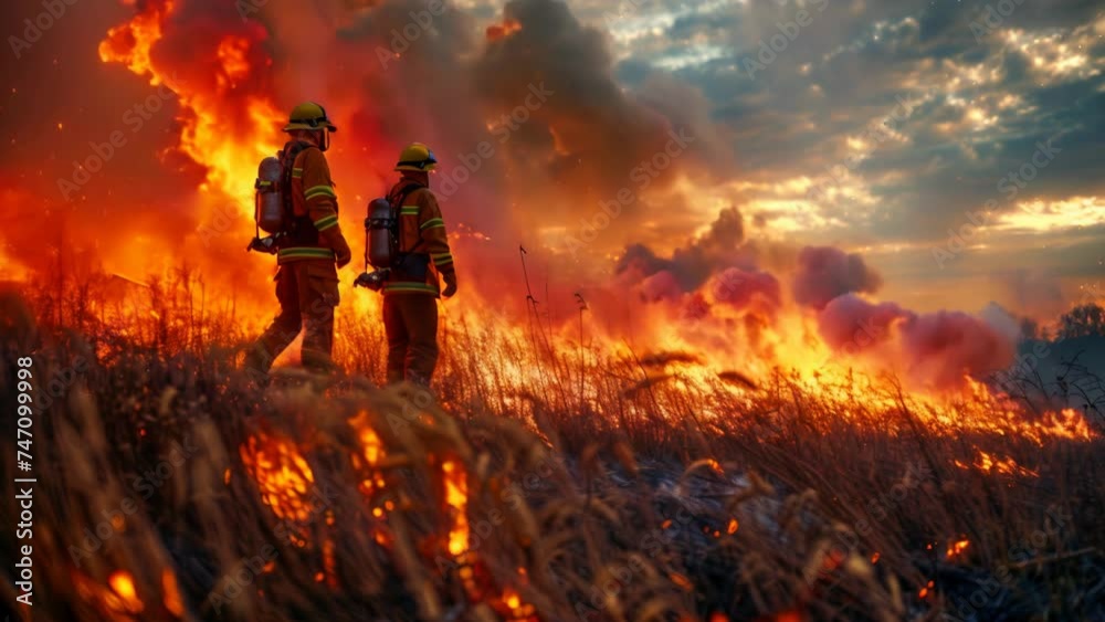 Courageous Firefighters Tackling Raging Flames. Generative ai