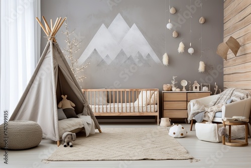 Boho Chic Nursery Room Ideas: Concrete Wall Texture & Boho Decals Inspiration © Michael