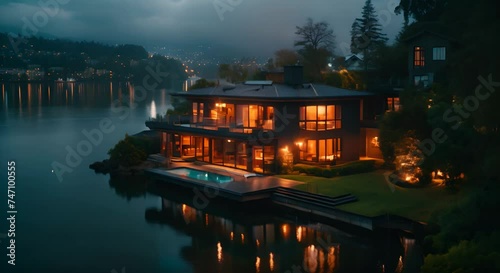 Luxury house at night in Vancouver, Canada