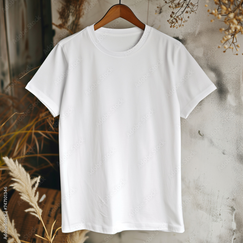 Blank White T-shirt Mock Up with Cozy Background Blank White T-shirt Mock Up with Cozy Background