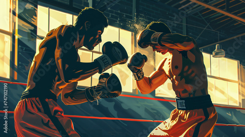 A Boxer in the Gym Who Fights with Shadow Practices