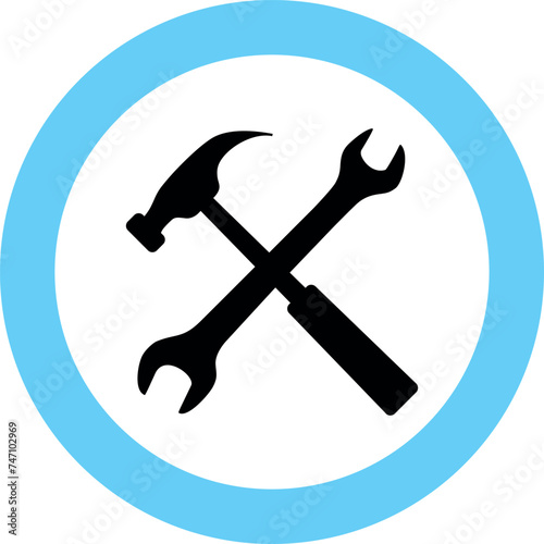 Wrench and Hammer Icon in Flat Style. Vector Illustration.