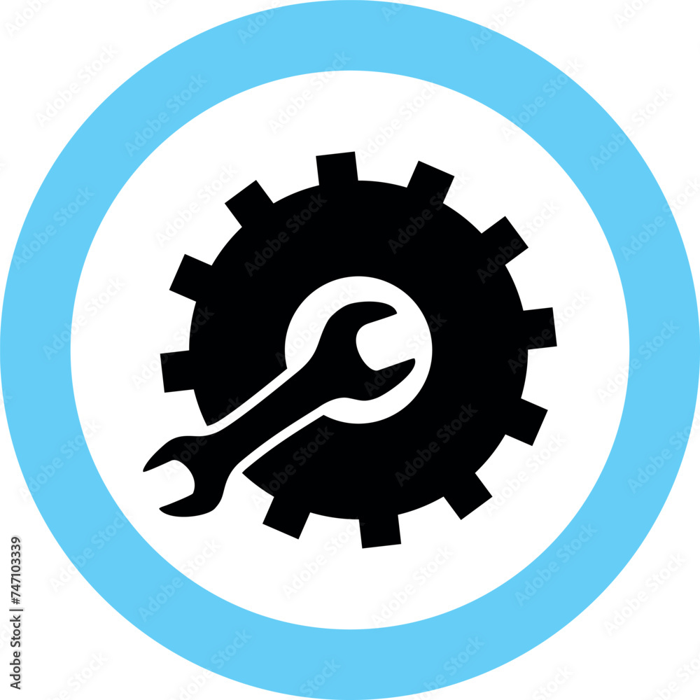 Gear and Wrench Icon in Flat Style. Vector Illustration. Gear and Wrench Icon in Flat Style. Vector Illustration.