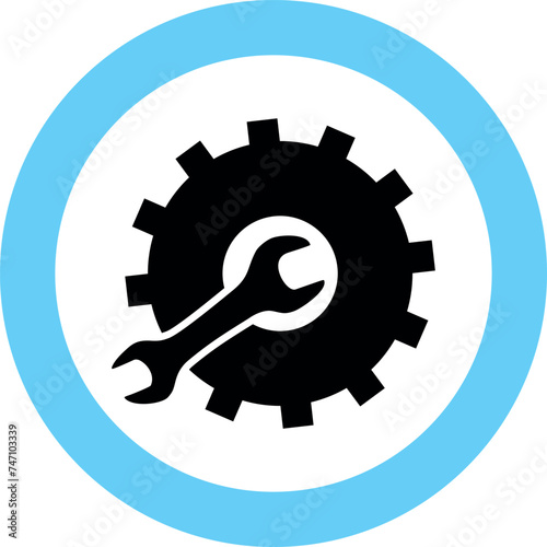 Gear and Wrench Icon in Flat Style. Vector Illustration.