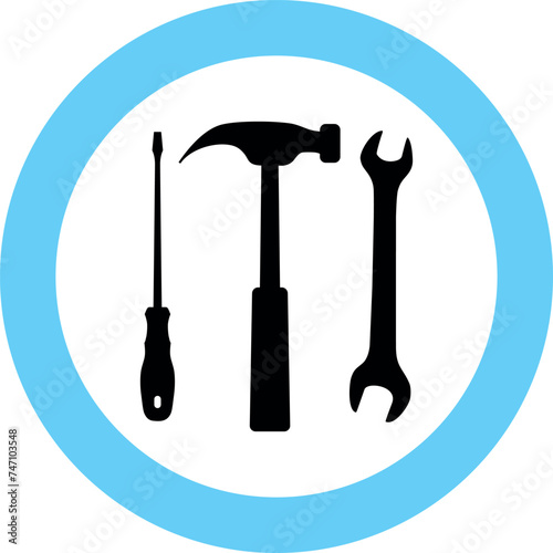 Screwdriver, Hammer and Wrench Icon in Flat Style. Vector Illustration.