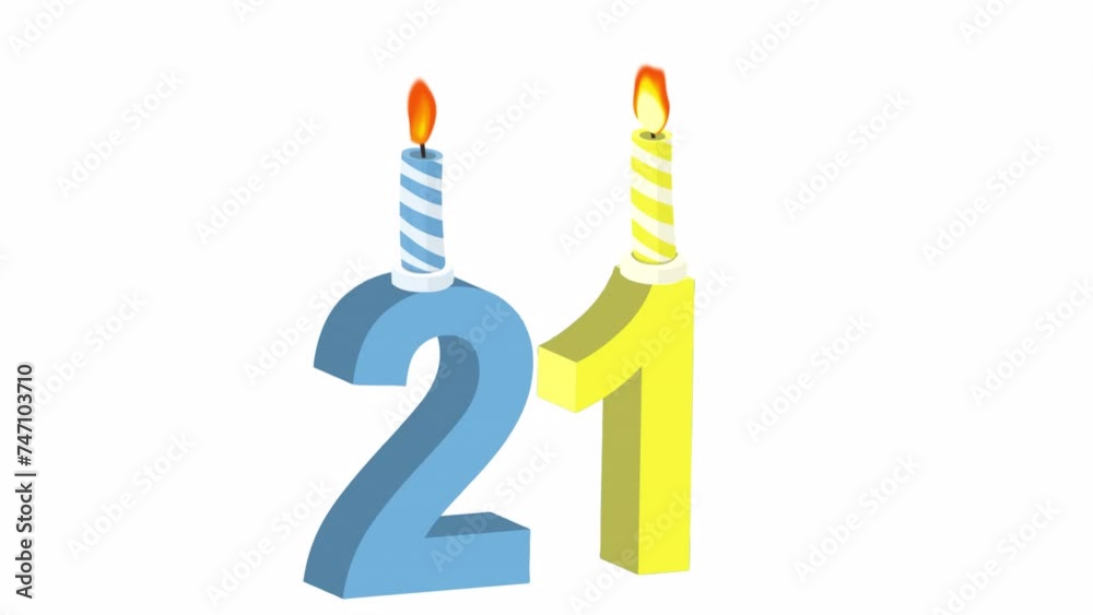 21st birthday. Animation celebrating the anniversary date with a ...