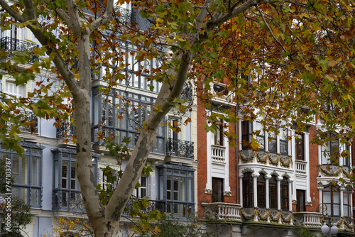 Historic buildings in Recoletos street in the old town of the city of Valladolid. Castilla y Leon, Spain photo