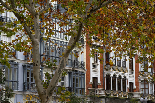 Historic buildings in Recoletos street in the old town of the city of Valladolid. Castilla y Leon, Spain